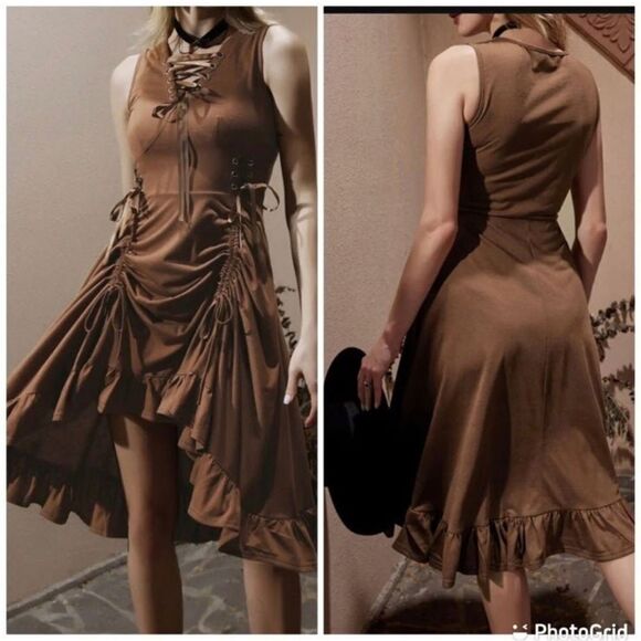 Scarlet Darkness Steampunk Gothic Dress Lace Up Sleeveless Ruffled High … - Picture 1 of 10